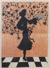 D'ELEGANCE HandPainted Needlepoint Canvas VINTAGE WOMAN SILHOUETTE Copper Black