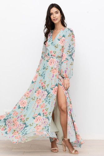 LONG SLEEVE WRAP MAXI DRESS 
