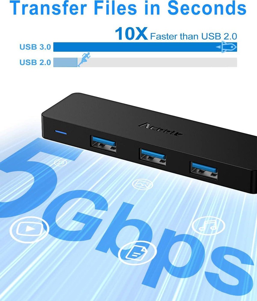 4-Port USB 3.0 Hub with 4ft Extension Cable - Ultra-Slim Design