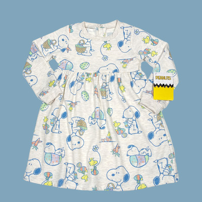 Peanuts Girls Dress 4T Snoopy Woodstock Easter Egg Basket Dog Soft French Terry