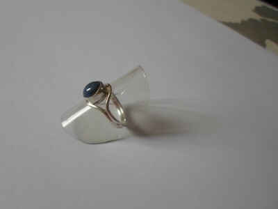 Bague En Argent Massif Avec Cabochon Bleu Foncé - Taille 52 - Occasion