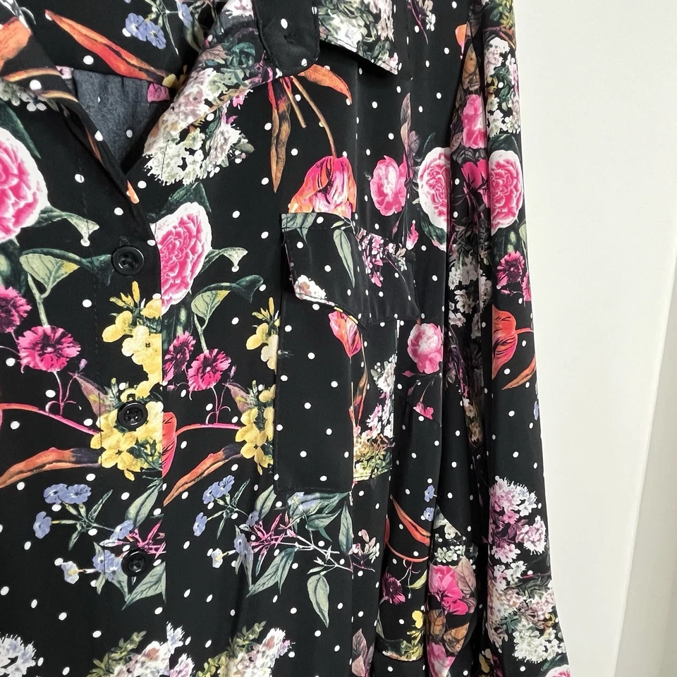 Torrid Floral Maxi Dress Black Womens 4X Cottagecore Polka Dot Work Long Sleeve - Image 2 of 4