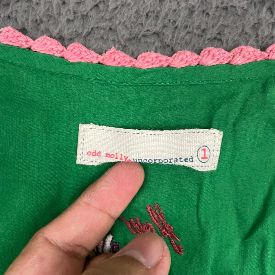 Top túnica Odd Molly para mujer talla 1 pequeño verde bordado boho algodón informal Foto 4 de 4