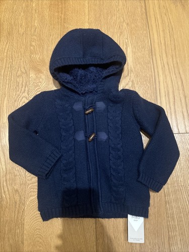 Marks and Spencer Baby Jungen 18-24 Monate marineblau Fleece Hoodie Jacke Strick neu mit Etikett