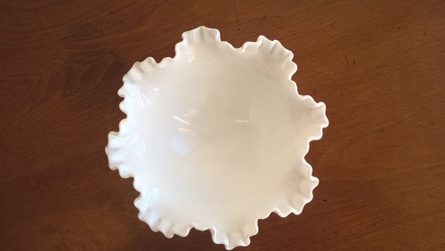 Fenton Milk Glass Candy Dish Hobnail White 8" Footed Ruffled Vintage Bowl NICE! - Picture 5 of 10