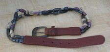 Vtg New York Studio Leather Belt with Brown Brass Metal Beads