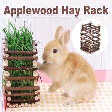 Rabbit Hay Feeder Rack Apple Wood Grass Holder Natural Food Rack Small Pet AU