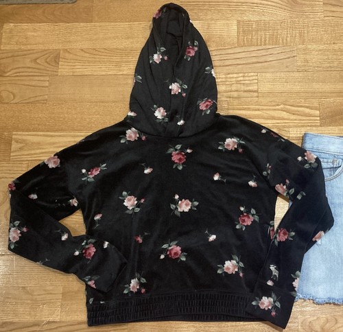 Girl's Abercrombie & Old Navy Outfit Sz 8 & 9 Velour Floral Hoodie w/Jean Skirt - Picture 2 of 7