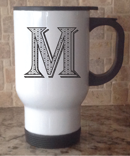 Travel Coffee Mug Stainless Steel White Monogram Personalize Alphabet Letter A-Z - Picture 40 of 64