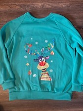 Women's ugly Christmas Sweatshirt reindeer M Green