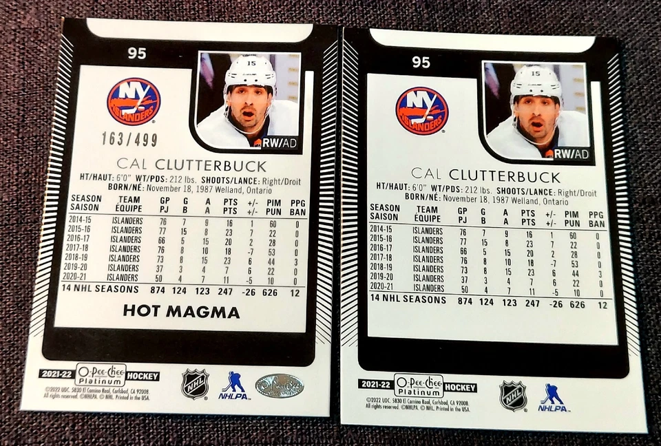 2021-22 OPC O-Pee-Chee Platinum Hot Magma /499 Cal Clutterbuck #95 Islanders - Image 2 of 2