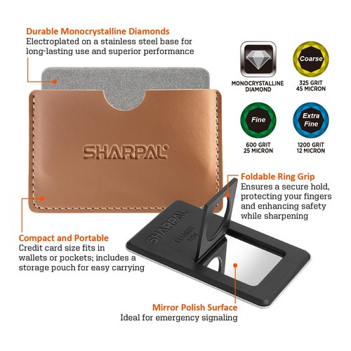 SHARPAL 116N Credit Card Size Diamond Sharpening Stone Knife Sharpener Kit - Picture 2 of 6