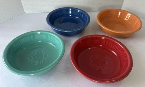 Lot of 4 Fiestaware Mixed Colors Cereal Soup Bowls 7” Fiesta Red Blue Orange