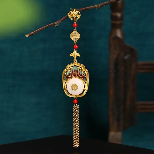 Antiker Stil Anhänger Brosche Taille Jade Ornamente chinesische Hanfu hängende Quaste - Bild 21 von 24