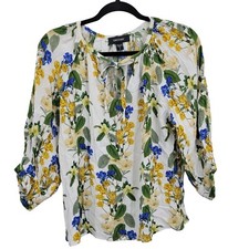 Vtg 90s Baby Doll Top Blouse Sz S White Floral Puff Sleeve Boho Beach Peasant