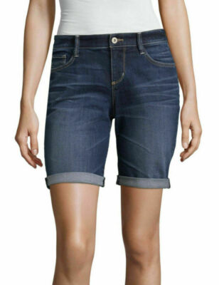 Junior Size 1, ROLL-CUFF BERMUDA SHORTS Mid-Rise Stretch Denim Shorts (#H2)