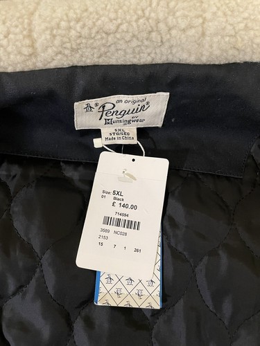 Original Penguin Munsingwear Sherpa Hood Quilted Lining Black Jacket 5XL NWT - Picture 3 of 7