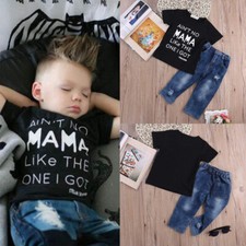 Toddler Kid Baby Boys T-shirt Tops Denim Pants Letter Printed Clothes Outfit Set