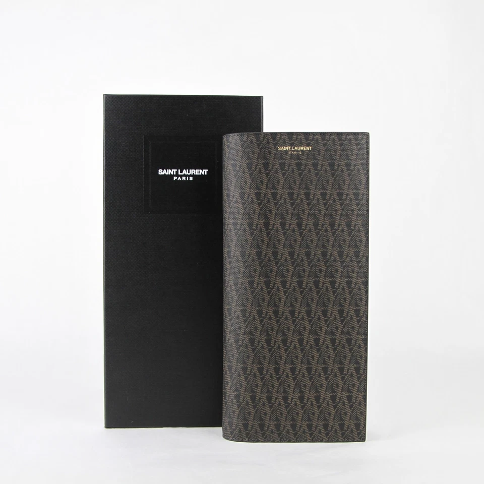 $595 Saint-Laurent Paris Brown Coated Canvas Wallet w/Slip Holder 361321 1059