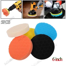 5PCS 6" Car Buffing Pads Polishing for Drill Sponge Kit Waxing Foam Polisher