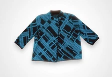 Vintage Ming Wang Black And Blue Textured Knit Cardigan Sweater Jacket