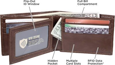 Dockers Men's Extra Capacity Bifold Wallet with ID Window and One