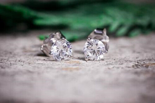 0.75 Ct Round Lab Grown CVD Diamond 14K White Gold Solitaire Stud Earrings - Picture 1 of 3