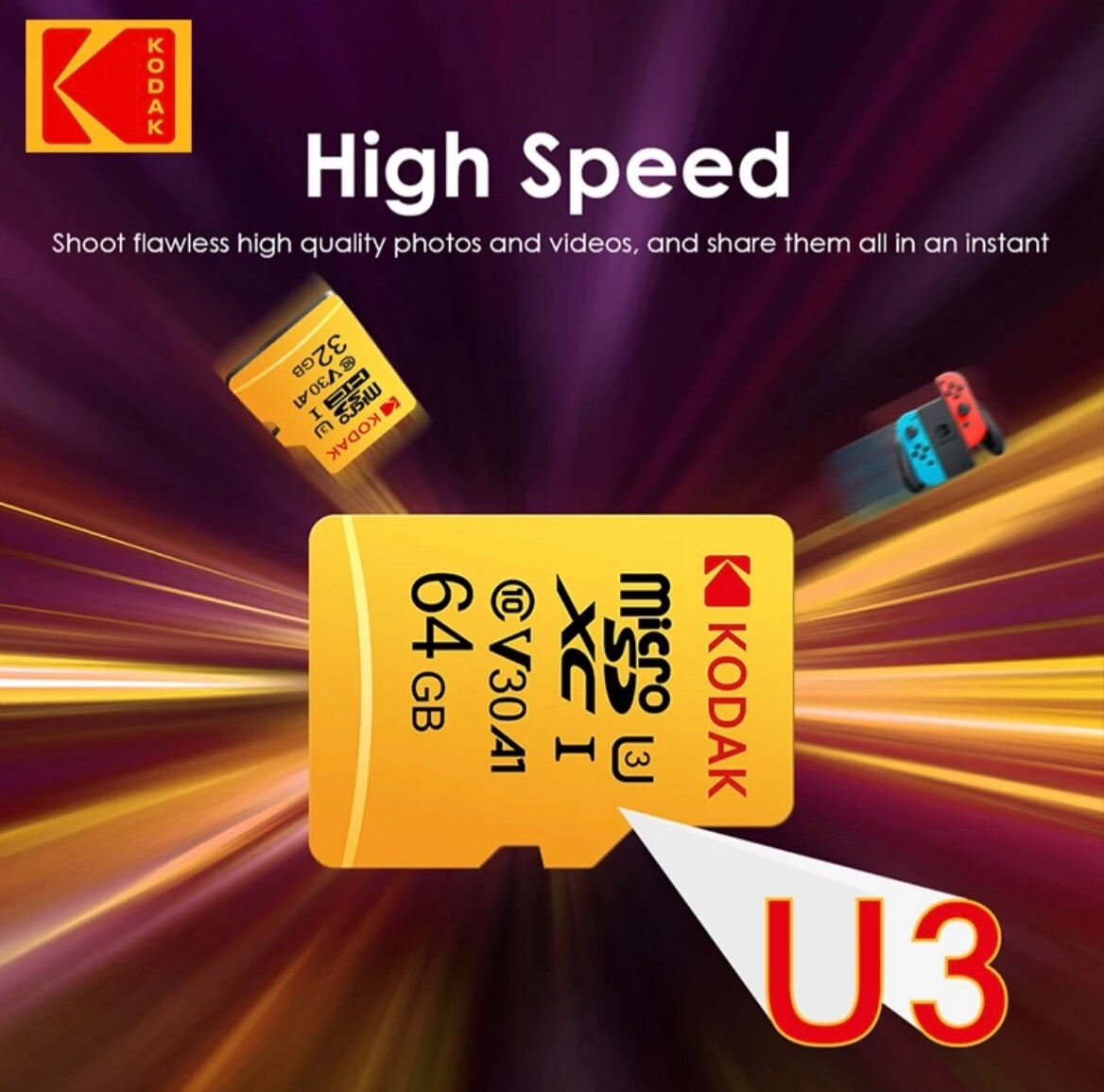 KODAK Original MicroSD Card 128GB 256GB Flash Card Memory Card 100MB/S