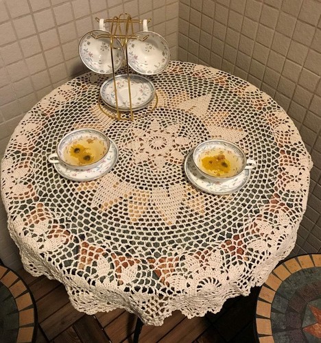 Vintage Handmade Crochet Tablecloth Round Lace Table Topper Doily Wedding Party - Picture 48 of 48