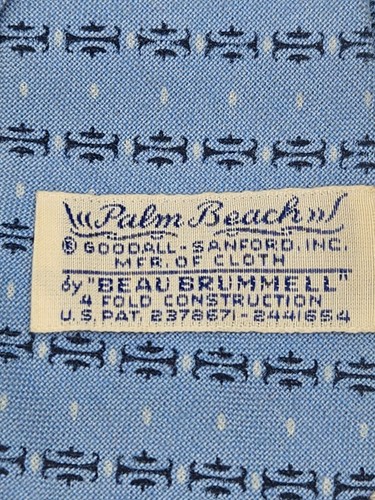Vintage PALM BEACH Beau Brummel Tie Neck Tie Men's Blue Woven Skinny 4 Fold - Picture 6 of 10