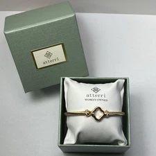 Atterri Clover with Gemstones Accent in Gold Tone Hinged Cuff Bracelet NEW