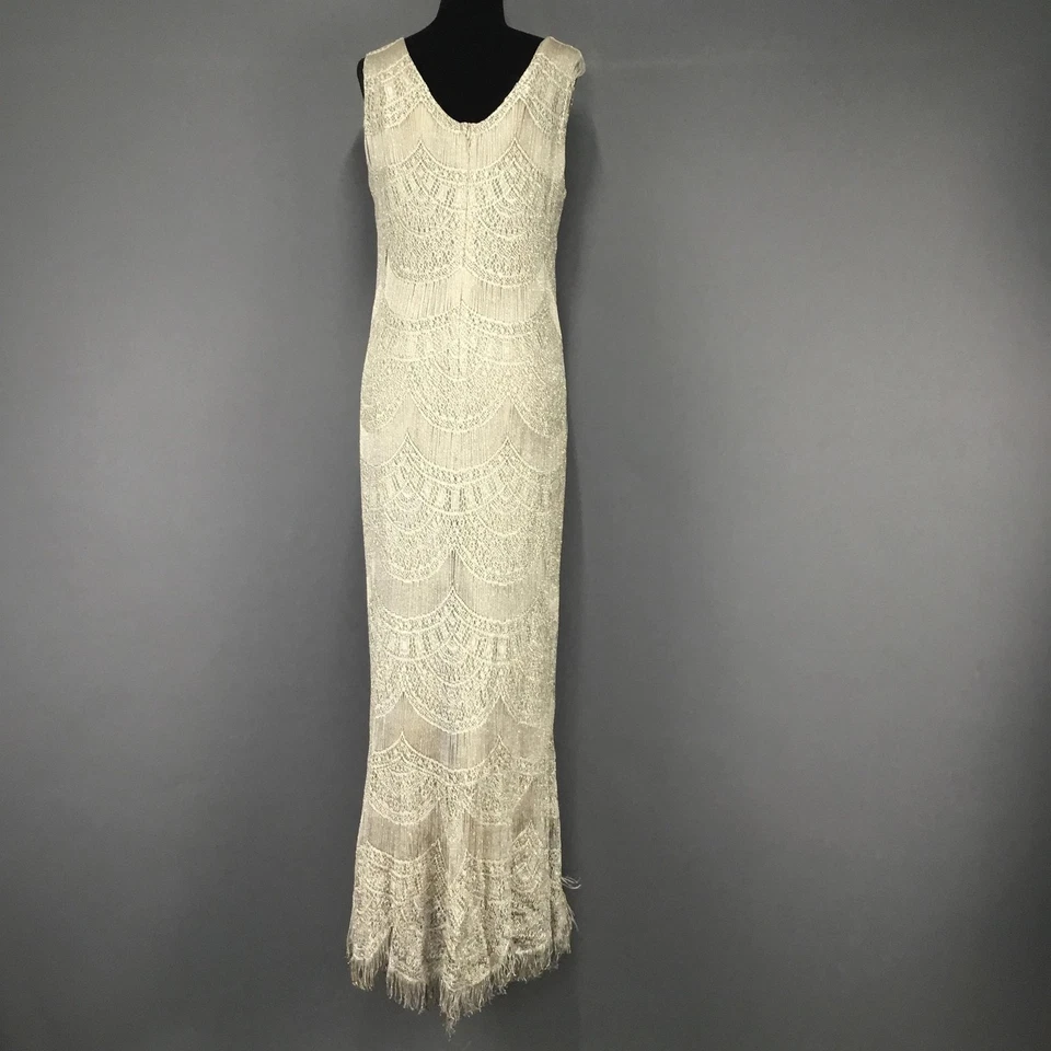 Vestido Damianou Mujer Mediano Cuentas Flecos Maxi Sin Mangas Vestido de Noche EE. UU. Foto 2 de 4