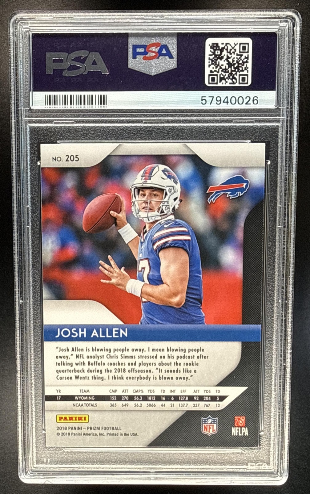 2018 Panini Prizm Josh Allen #205 RC Bills PSA 9 view 2