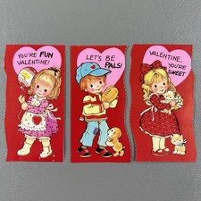 Lot Of 3 Vintage Valentine Greeting Cards Children Cat Dog Hearts Bows