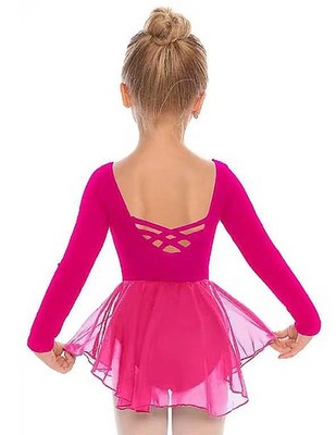 Kids Girls Classic Long Sleeve Leotard Dance Ballet Dress (3 Years, Rose Red)