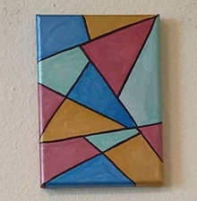 Handpainted Geometric Abstract Original Acrylic Painting On Canvas 5x7" Wall Art