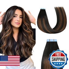 Sunya Tape in Hair Extensions Human Hair Balayage Natural Black to Chestnut Brow