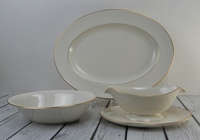 Vintage Pickard Gold Horizon~Set Of Platter,Oval Bowl,Gravy Boat  Made in U.S.A.