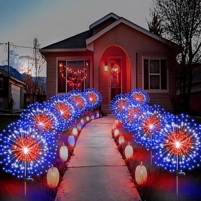 Solar Firework Stake Lights 12 Pcs 180 LED 8 Modes Waterproof Red White Blue