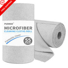 Puomue 55 Pack Microfiber Cleaning Cloth Roll, Tear Away 9  x11  -55PK, Grey