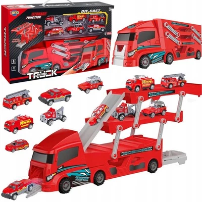 Abschleppwagen Feuerwehr 6 Autos Springs Rampe Kindergarage - Bild 1 von 4