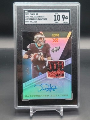 2021 Panini XR Auto Swatches Football Wilson Patch Logo 1/1 Jalen Hurts SGC 9/10