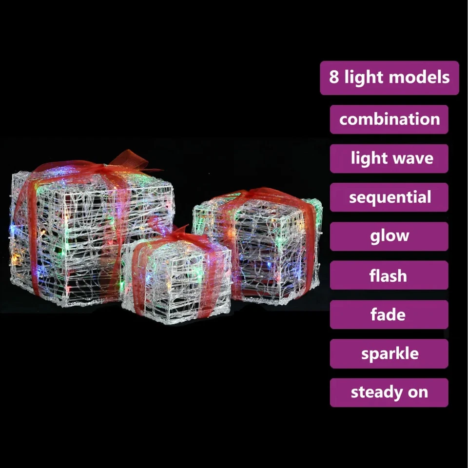 Set of 3 Decorative Acrylic Christmas Gift Boxes Colourful Holiday Decor - Image 3 of 4