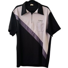 Vintage King Louie Black  Gray Men's Bowling Shirt Size XL Monogrammed Larry