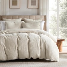 100 Cotton Luxury Honeycomb Duvet Cover Set King Size W/ Hidden Zipper Neutral