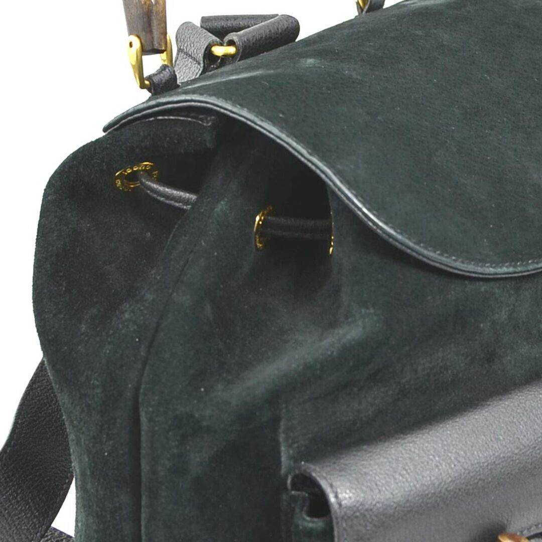 GUCCI Bamboo Suede Leather Backpack Black Gold Used Ladies 80cm Free Shipping thumbnail 6