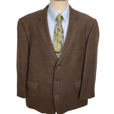 Stafford Blazer Mens 50R Brown Herringbone 3-Button Heritage Wool Classic Jacket