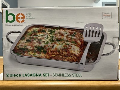 Basic Essentials 2 Piece Lasagna Set Stainless Steel 12.75'' x 9.5'' x 2'' Dish