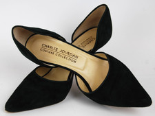 Vintage Charles Jourdan Italy Dark Green Suede High Heel Pump Size 6 1/2 37 M