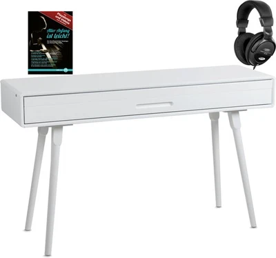 Set 88 Touches Clavier Table Piano Numerique 3 Pedales USB Midi Bois Blanc - Photo 1/4